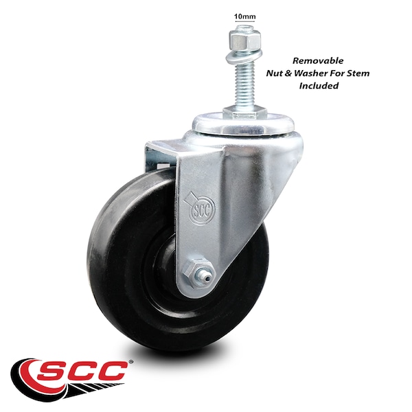 4 Inch Hard Rubber Wheel Swivel 10mm Threaded Stem Caster